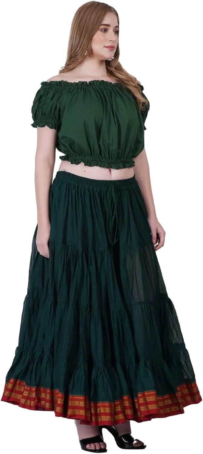 25 Yard American Tribal Style Dance Cotton Tiered Flounce Maxi Full Skirt
