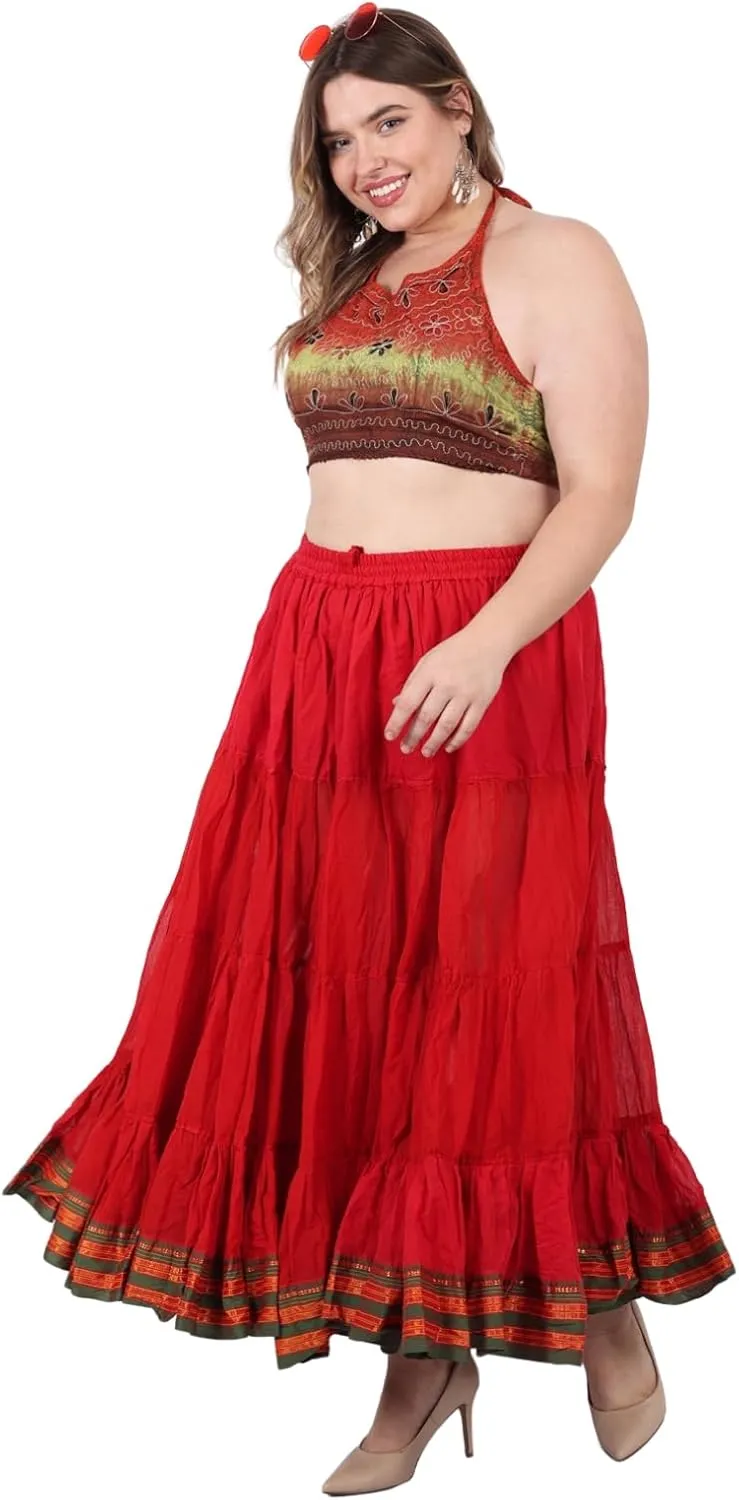 25 Yard American Tribal Style Dance Cotton Tiered Flounce Maxi Full Skirt