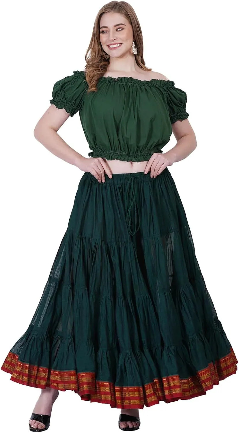 25 Yard American Tribal Style Dance Cotton Tiered Flounce Maxi Full Skirt