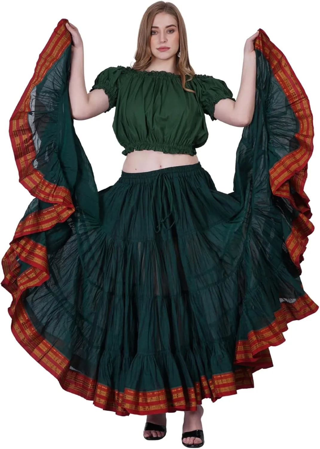25 Yard American Tribal Style Dance Cotton Tiered Flounce Maxi Full Skirt