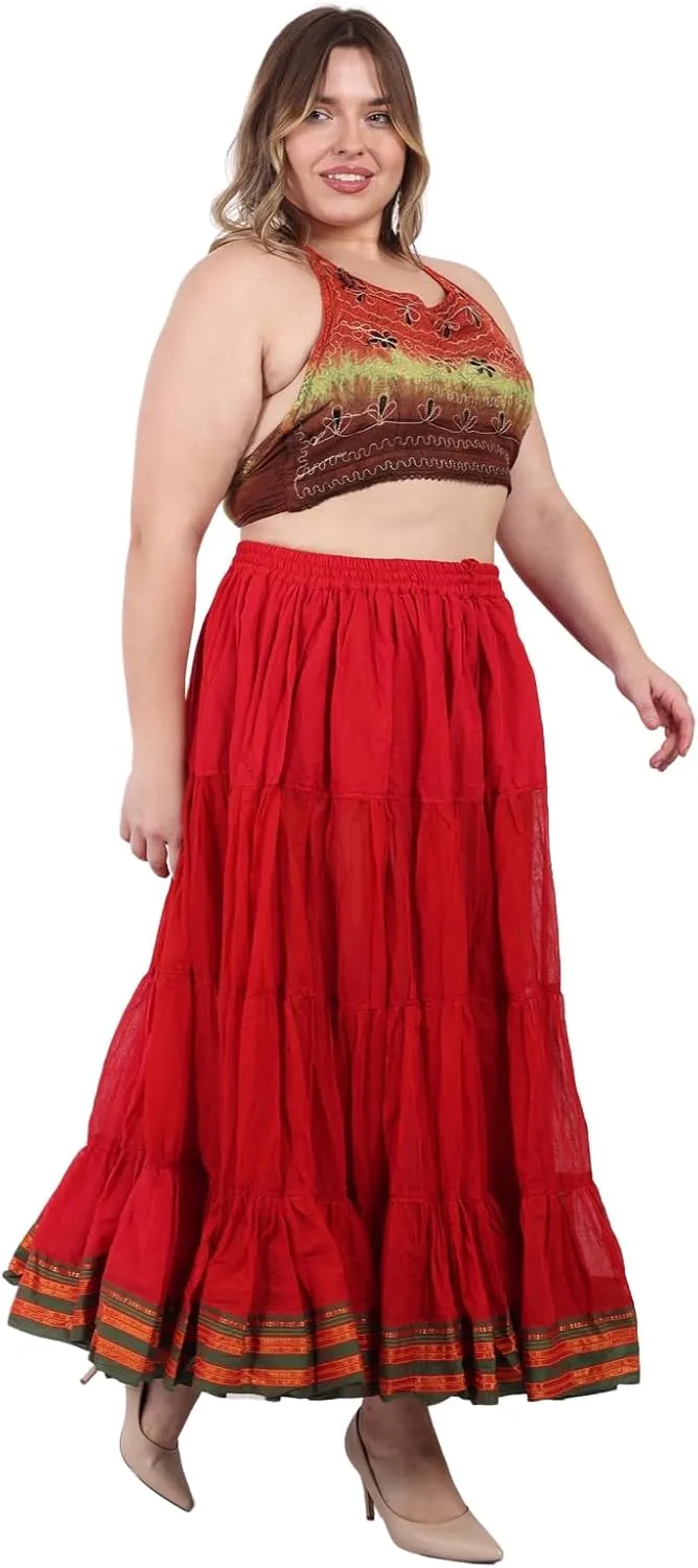 25 Yard American Tribal Style Dance Cotton Tiered Flounce Maxi Full Skirt