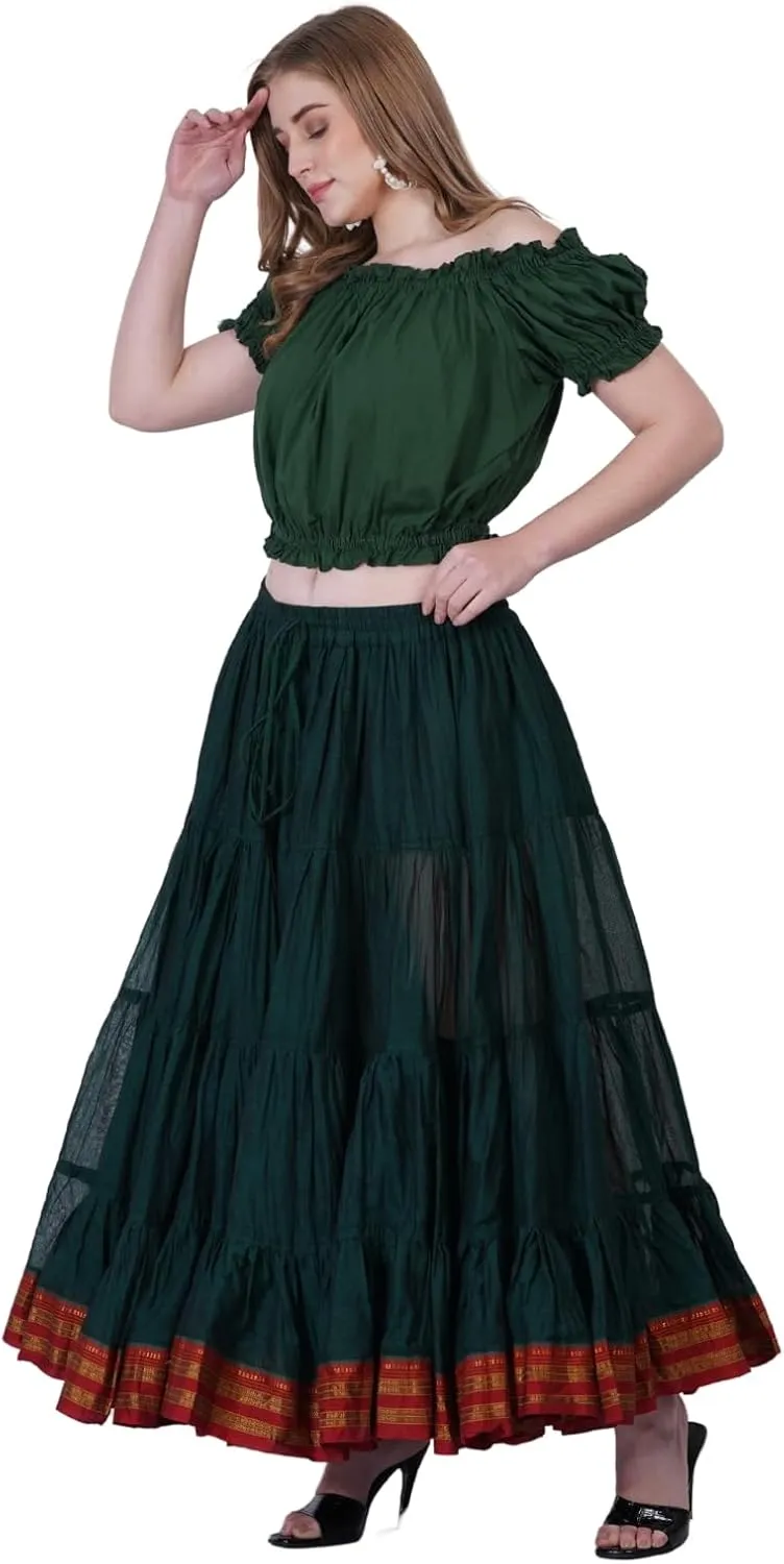 25 Yard American Tribal Style Dance Cotton Tiered Flounce Maxi Full Skirt
