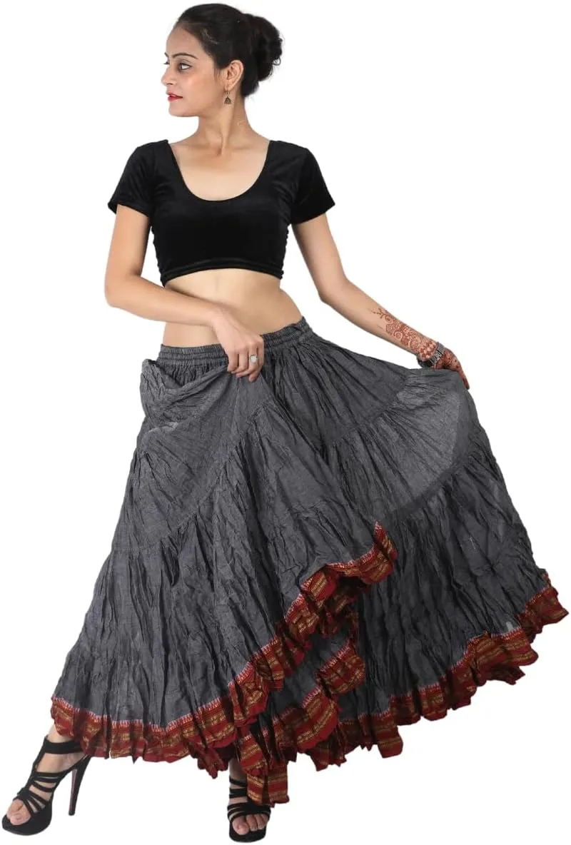25 Yard American Tribal Style Dance Cotton Tiered Flounce Maxi Full Skirt