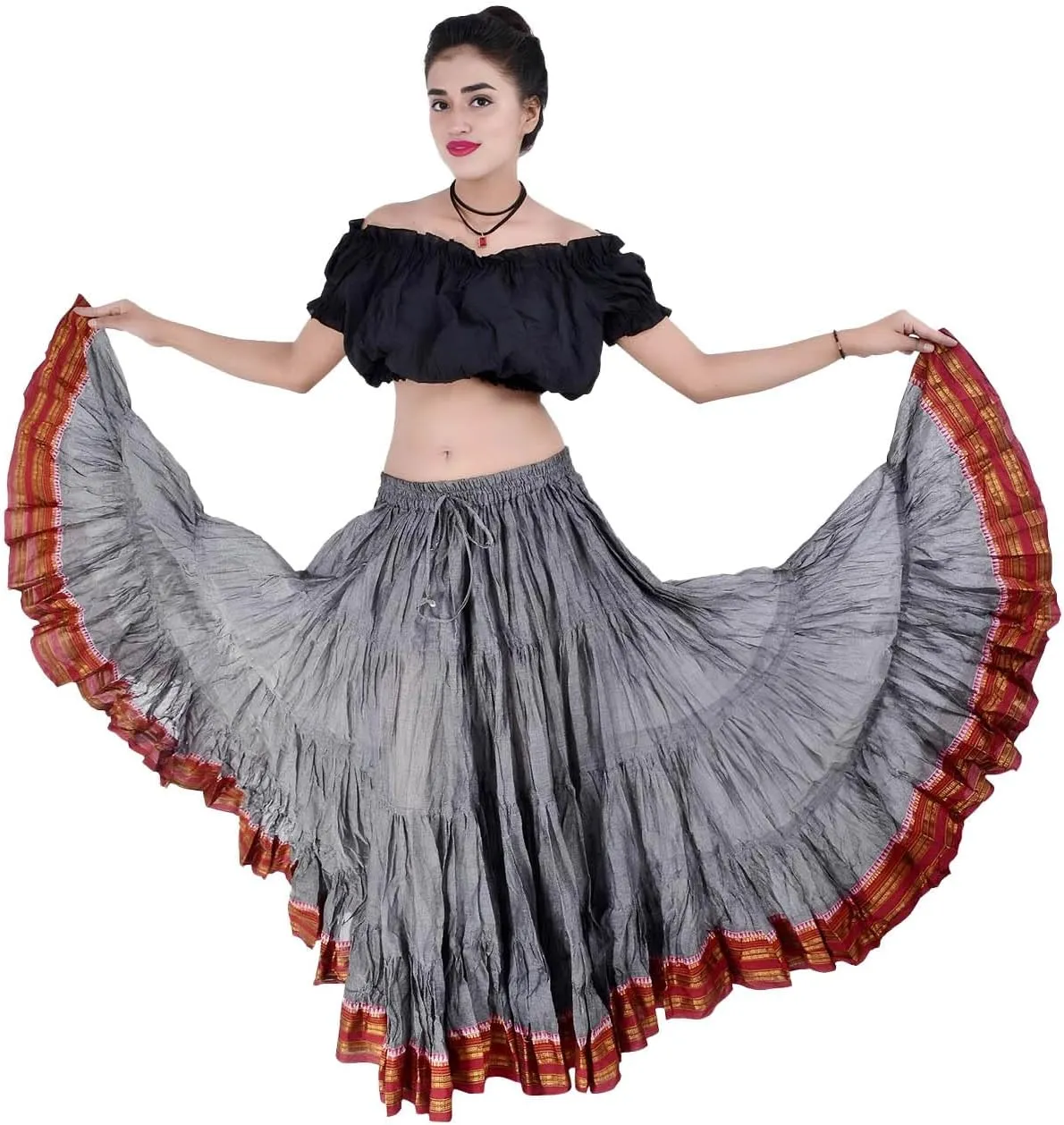 25 Yard American Tribal Style Dance Cotton Tiered Flounce Maxi Full Skirt