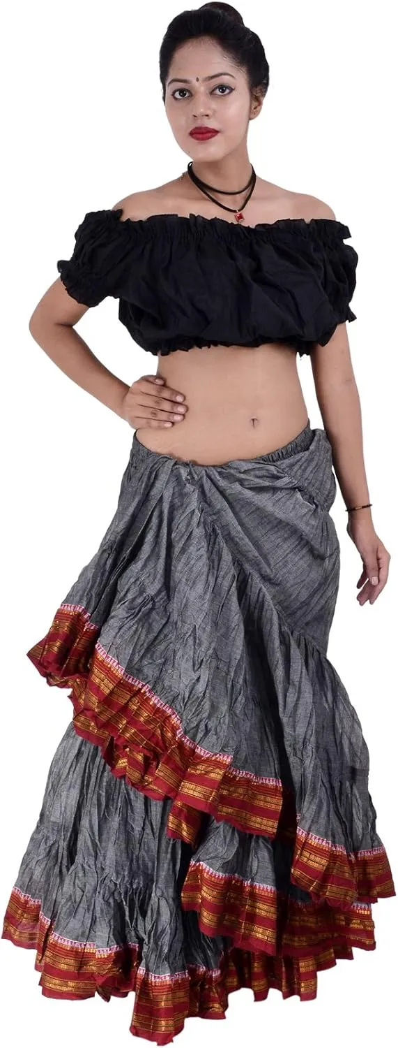25 Yard American Tribal Style Dance Cotton Tiered Flounce Maxi Full Skirt