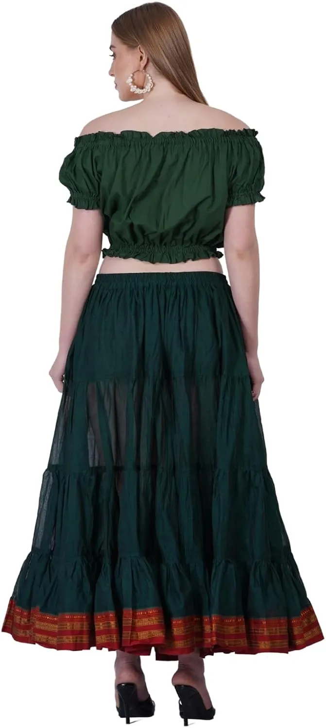 25 Yard American Tribal Style Dance Cotton Tiered Flounce Maxi Full Skirt