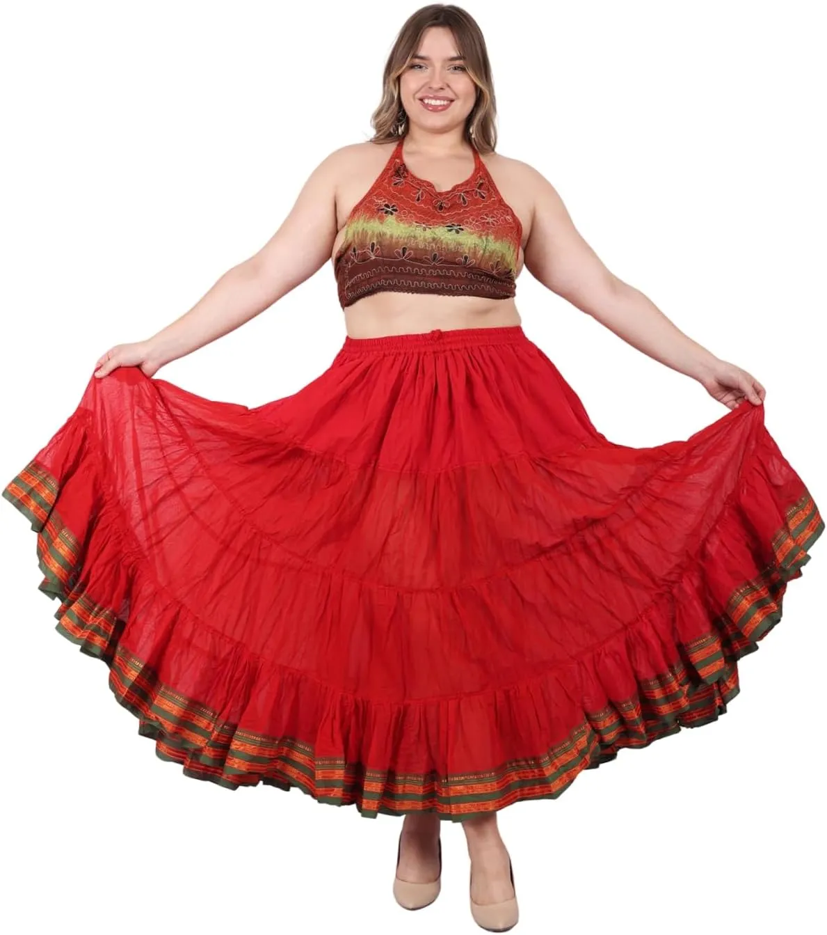25 Yard American Tribal Style Dance Cotton Tiered Flounce Maxi Full Skirt