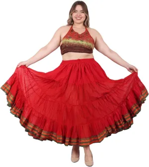 25 Yard American Tribal Style Dance Cotton Tiered Flounce Maxi Full Skirt