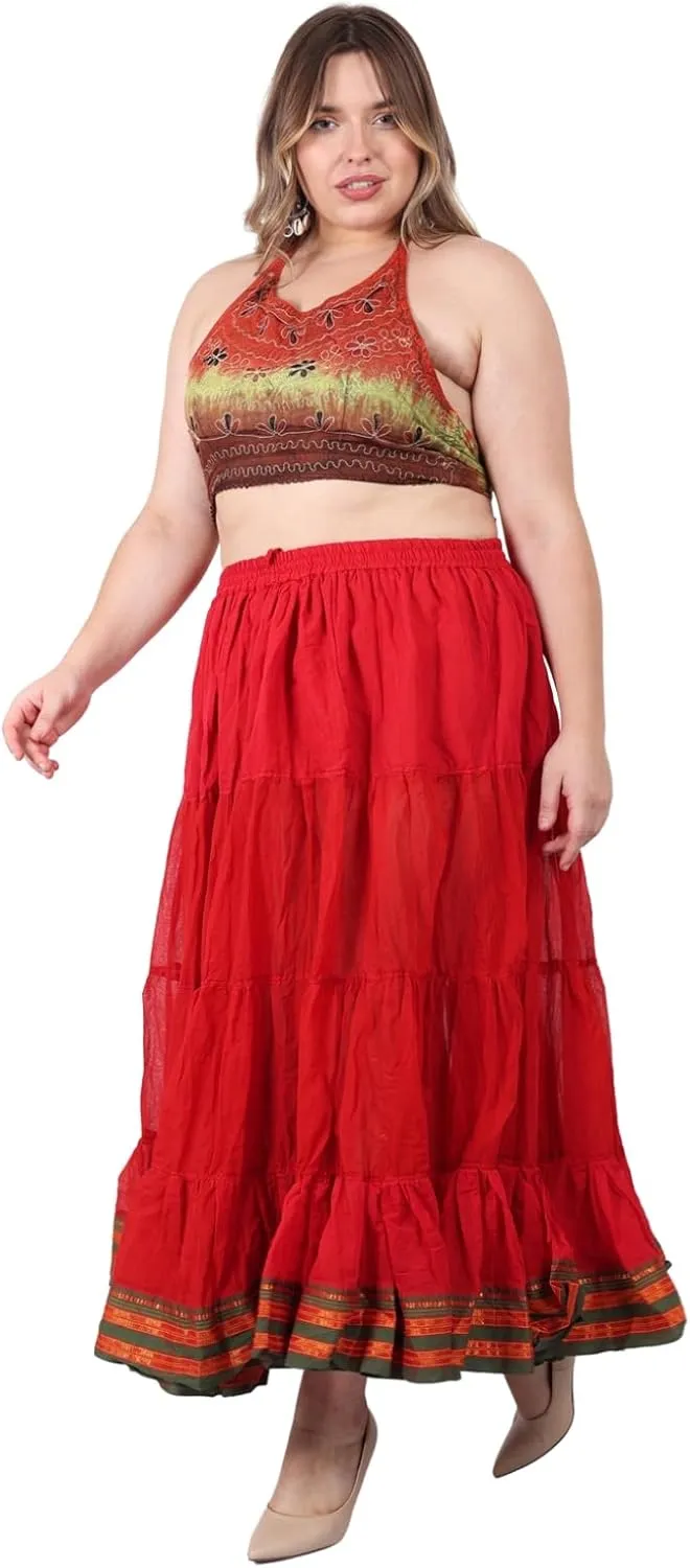25 Yard American Tribal Style Dance Cotton Tiered Flounce Maxi Full Skirt