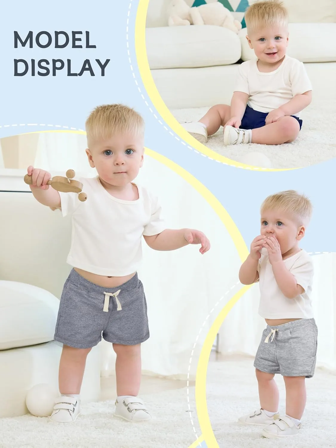 Baby Boys Shorts 4-Pack 0-24M | Cotton Knit Pull-On with Adjustable Drawstring Waist & Pockets, Summer Playwear