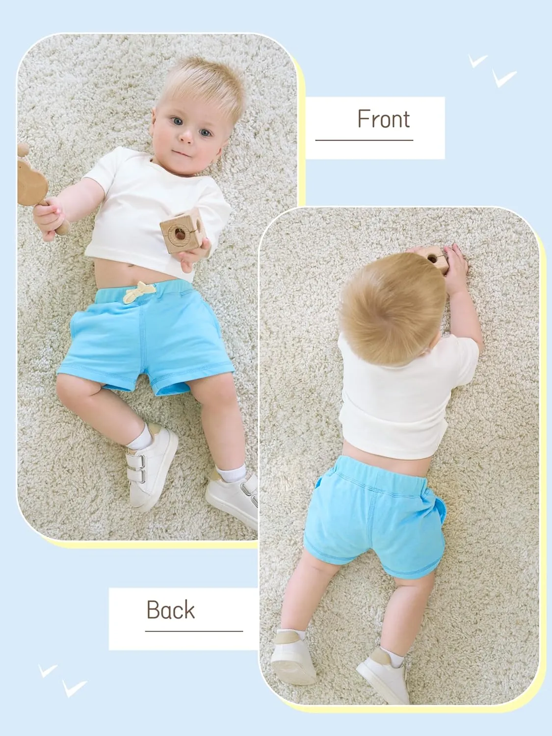 Baby Boys Shorts 4-Pack 0-24M | Cotton Knit Pull-On with Adjustable Drawstring Waist & Pockets, Summer Playwear