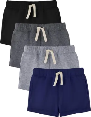 Baby Boys Shorts 4-Pack 0-24M | Cotton Knit Pull-On with Adjustable Drawstring Waist & Pockets, Summer Playwear