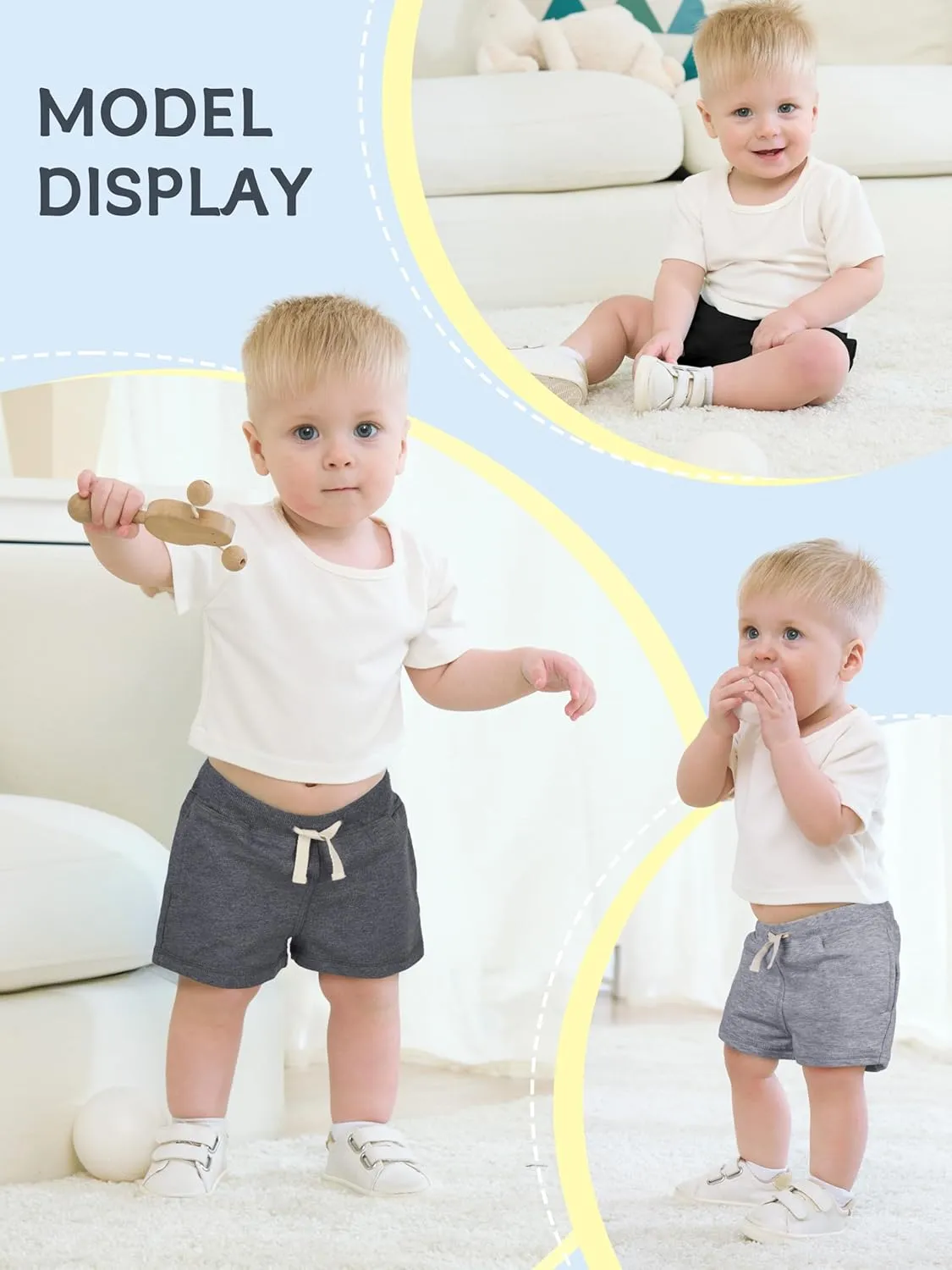 Baby Boys Shorts 4-Pack 0-24M | Cotton Knit Pull-On with Adjustable Drawstring Waist & Pockets, Summer Playwear
