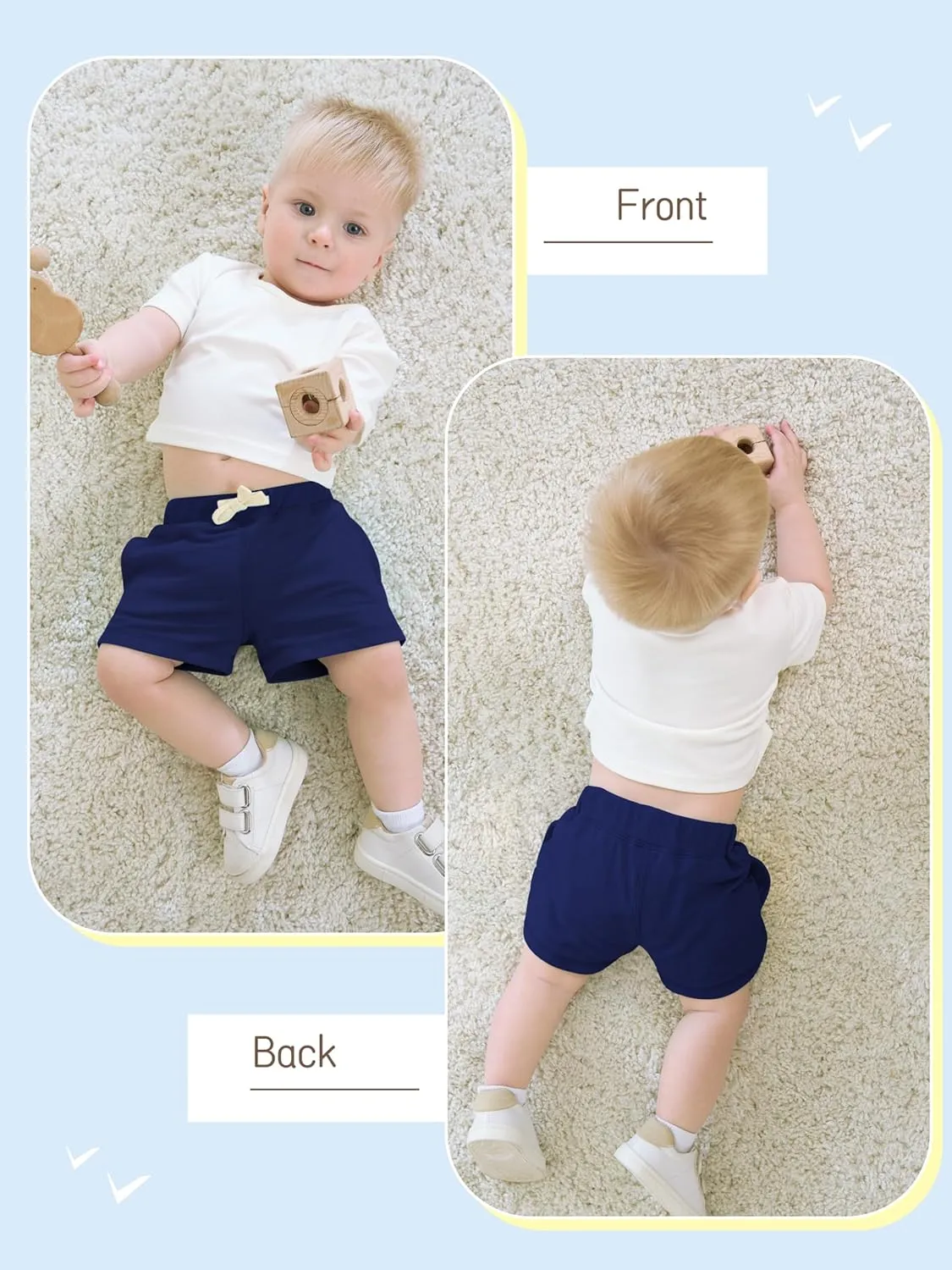 Baby Boys Shorts 4-Pack 0-24M | Cotton Knit Pull-On with Adjustable Drawstring Waist & Pockets, Summer Playwear