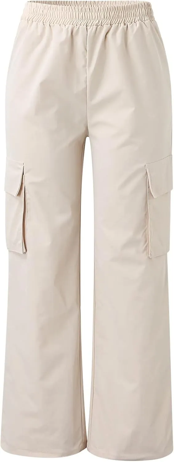 Belt Less Pants Women Wide Leg High Waisted Casual Trousers Straight Leg Relaxed Style Loose Sweatpants with Pockets