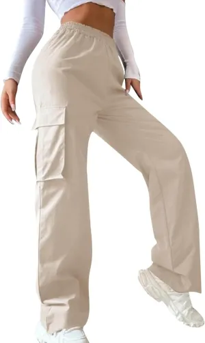 Belt Less Pants Women Wide Leg High Waisted Casual Trousers Straight Leg Relaxed Style Loose Sweatpants with Pockets