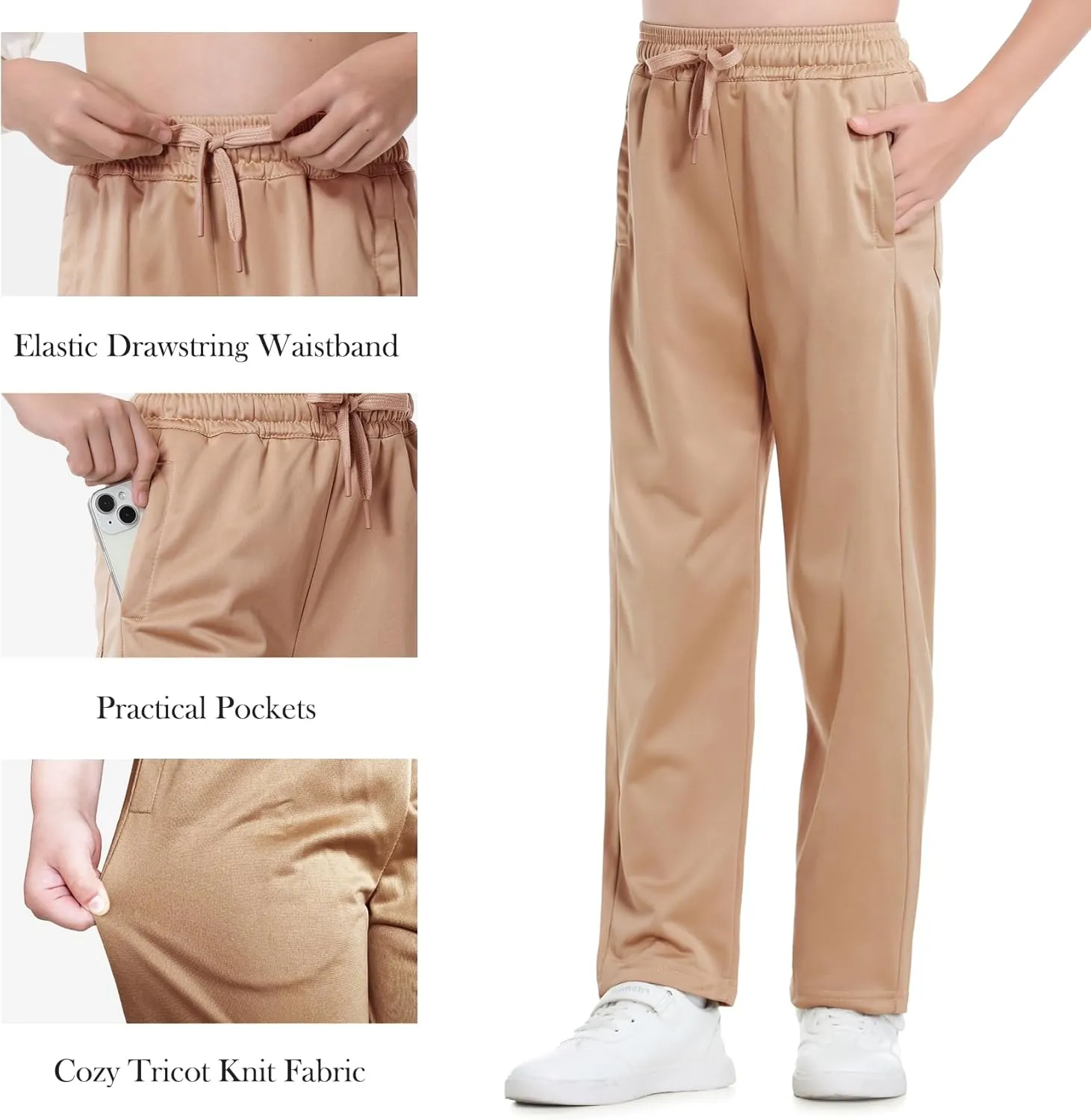 Boys Sweatpants Straight Leg Fit, Boy Athletic Joggers with Open Bottom and Drawstring Pockets for Sports Outdoors