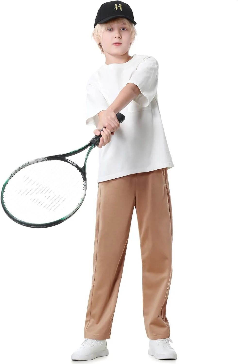 Boys Sweatpants Straight Leg Fit, Boy Athletic Joggers with Open Bottom and Drawstring Pockets for Sports Outdoors