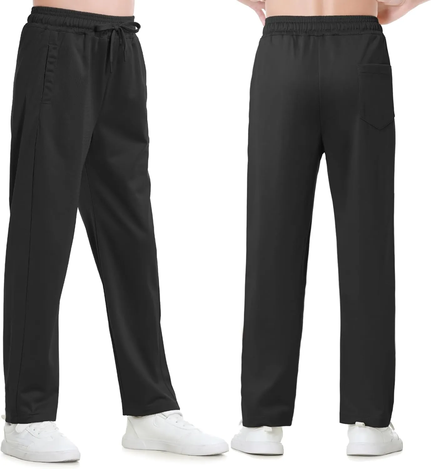 Boys Sweatpants Straight Leg Fit, Boy Athletic Joggers with Open Bottom and Drawstring Pockets for Sports Outdoors