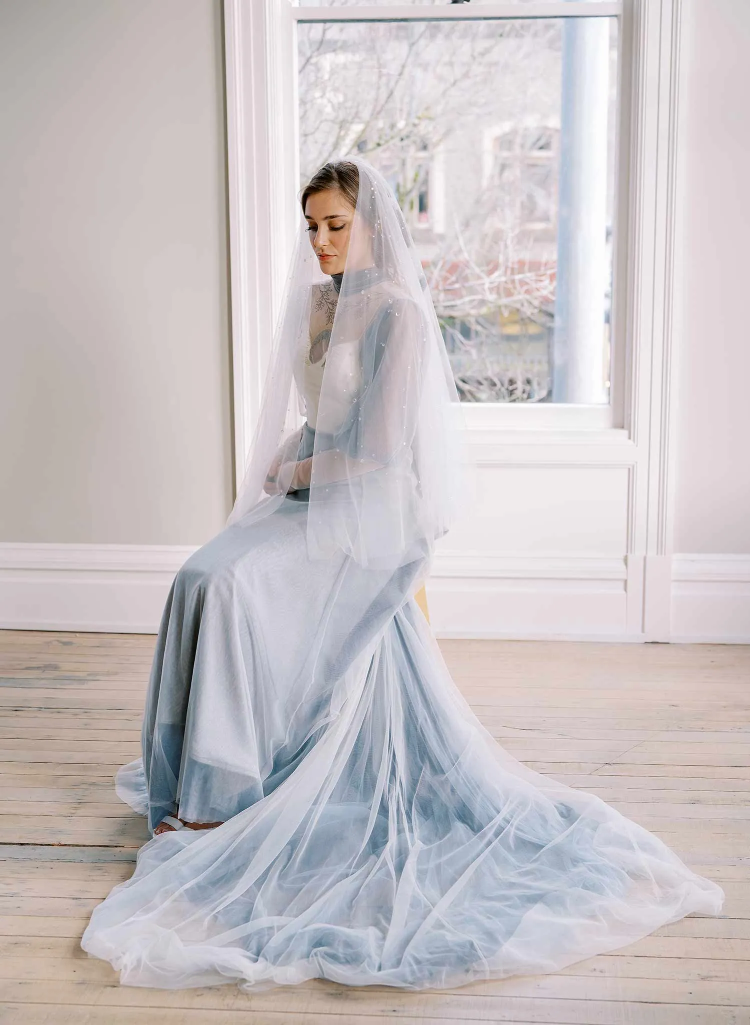 Crystal droplets on whisper tulle circle veil - Style #2472
