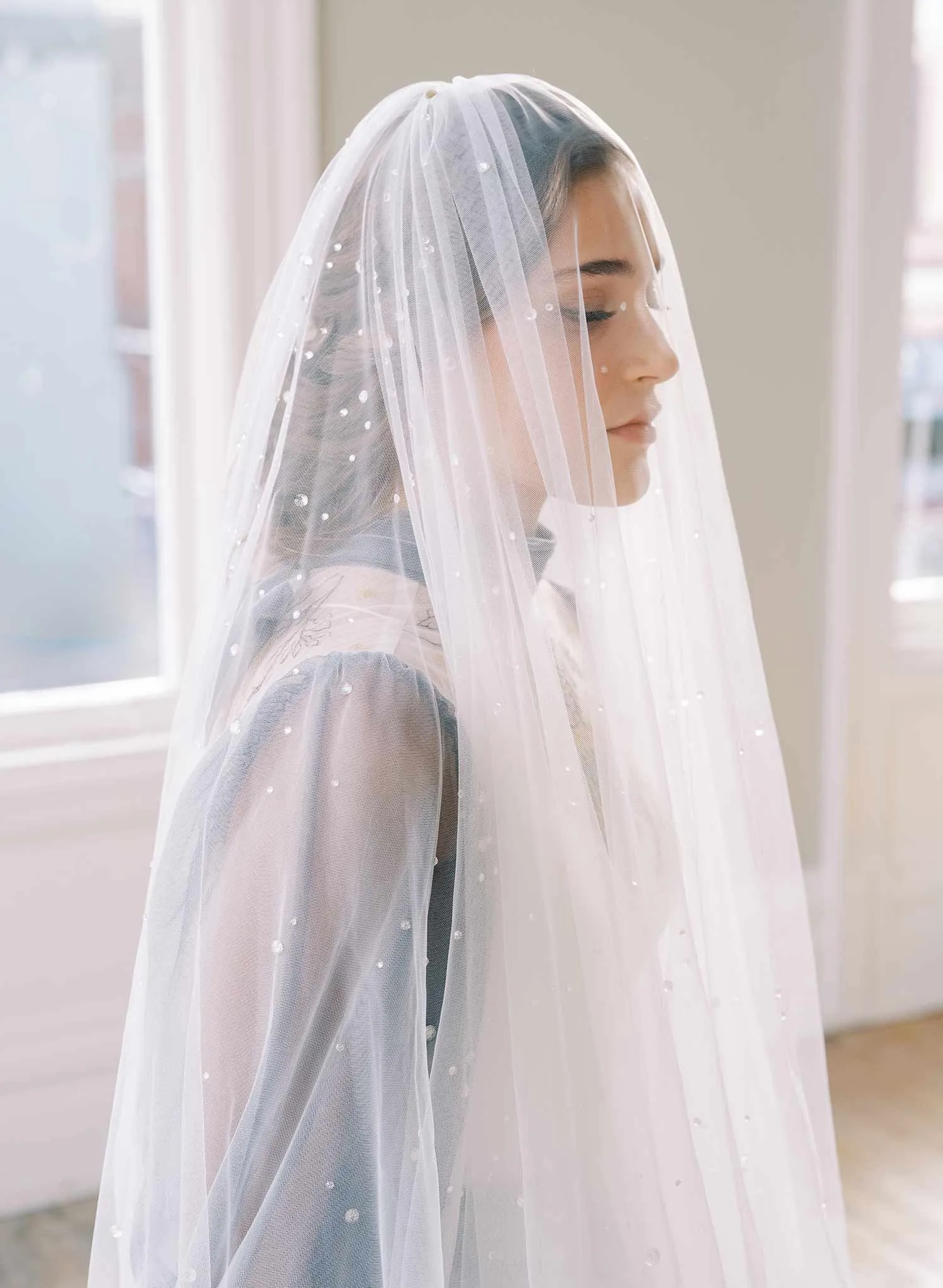 Crystal droplets on whisper tulle circle veil - Style #2472