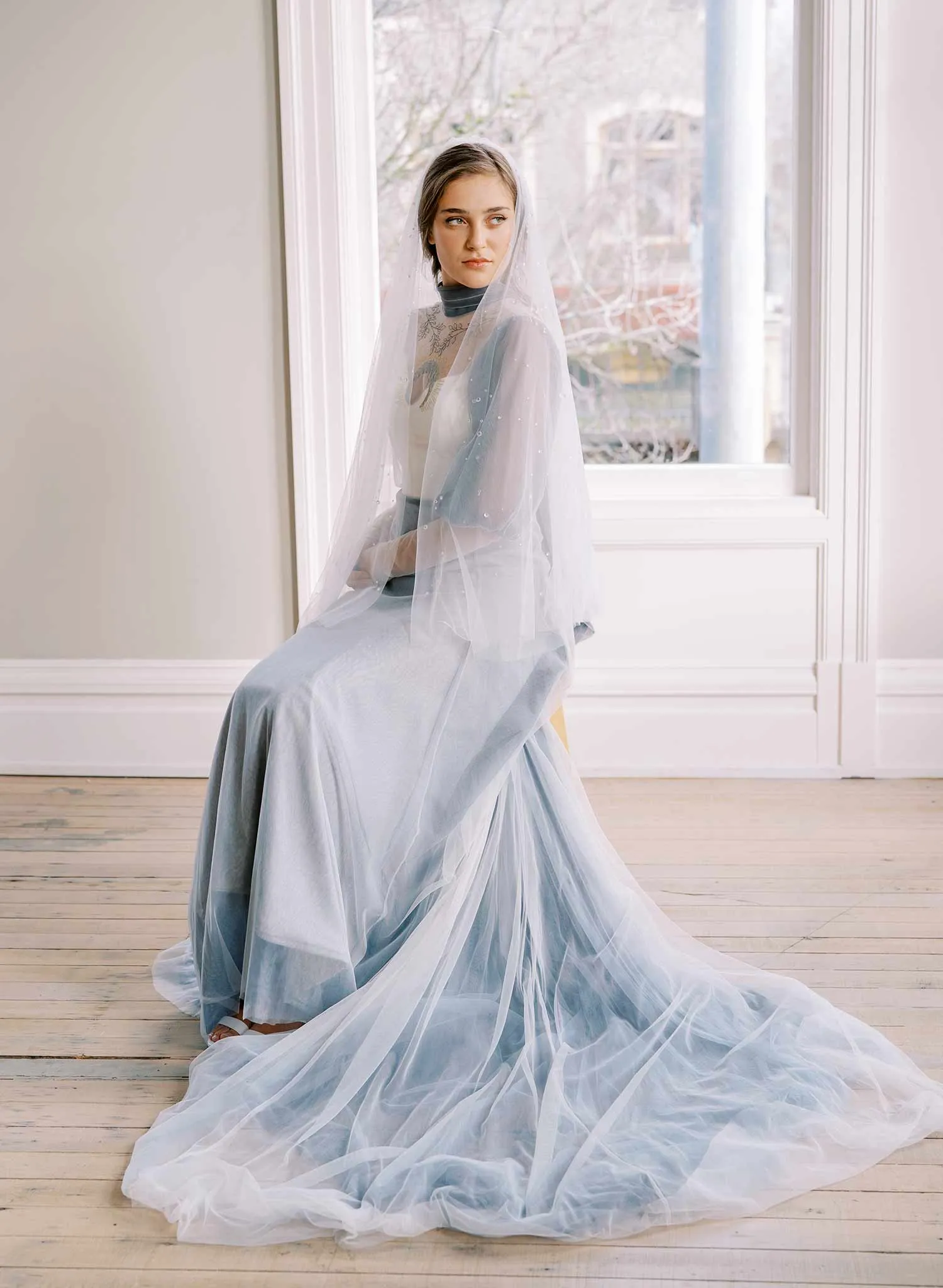 Crystal droplets on whisper tulle circle veil - Style #2472