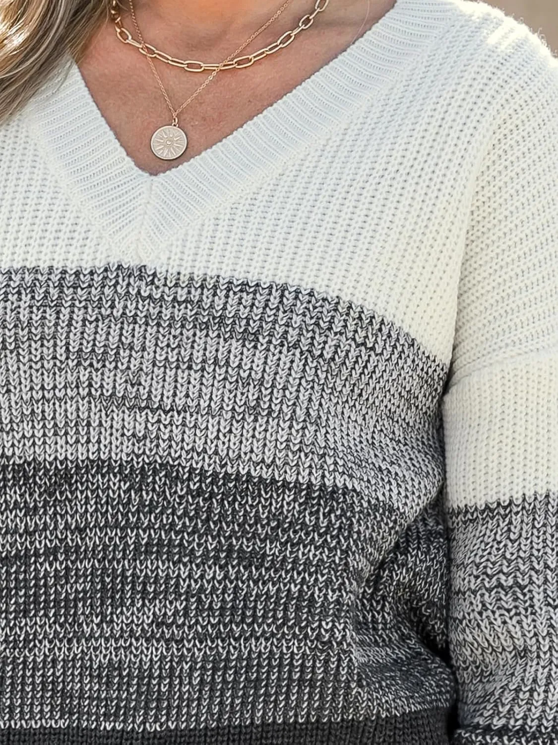 CUPSHE Women Sweater Striped V-Neck Tops Long Drop Sleeve Pullover Casual