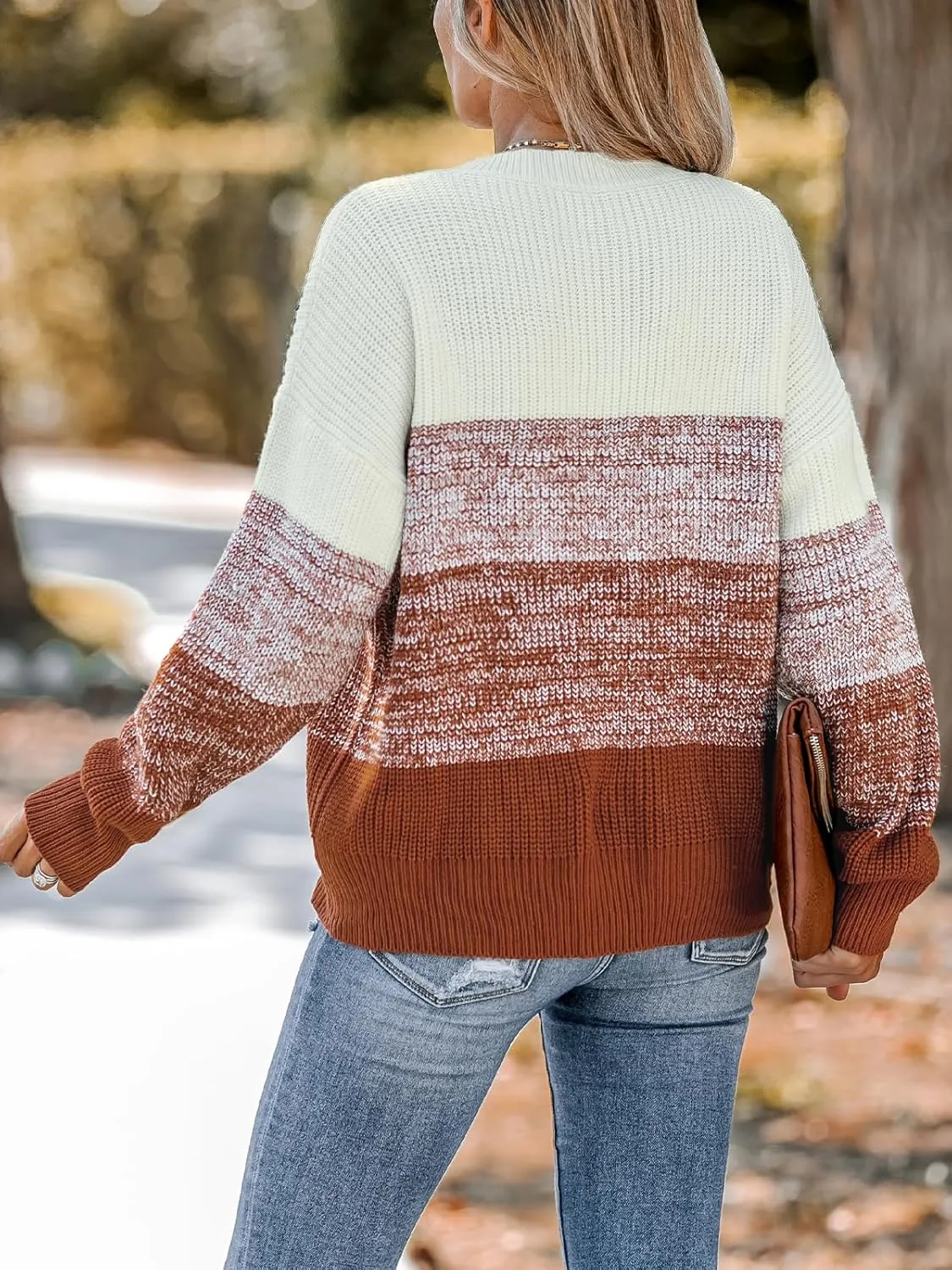 CUPSHE Women Sweater Striped V-Neck Tops Long Drop Sleeve Pullover Casual