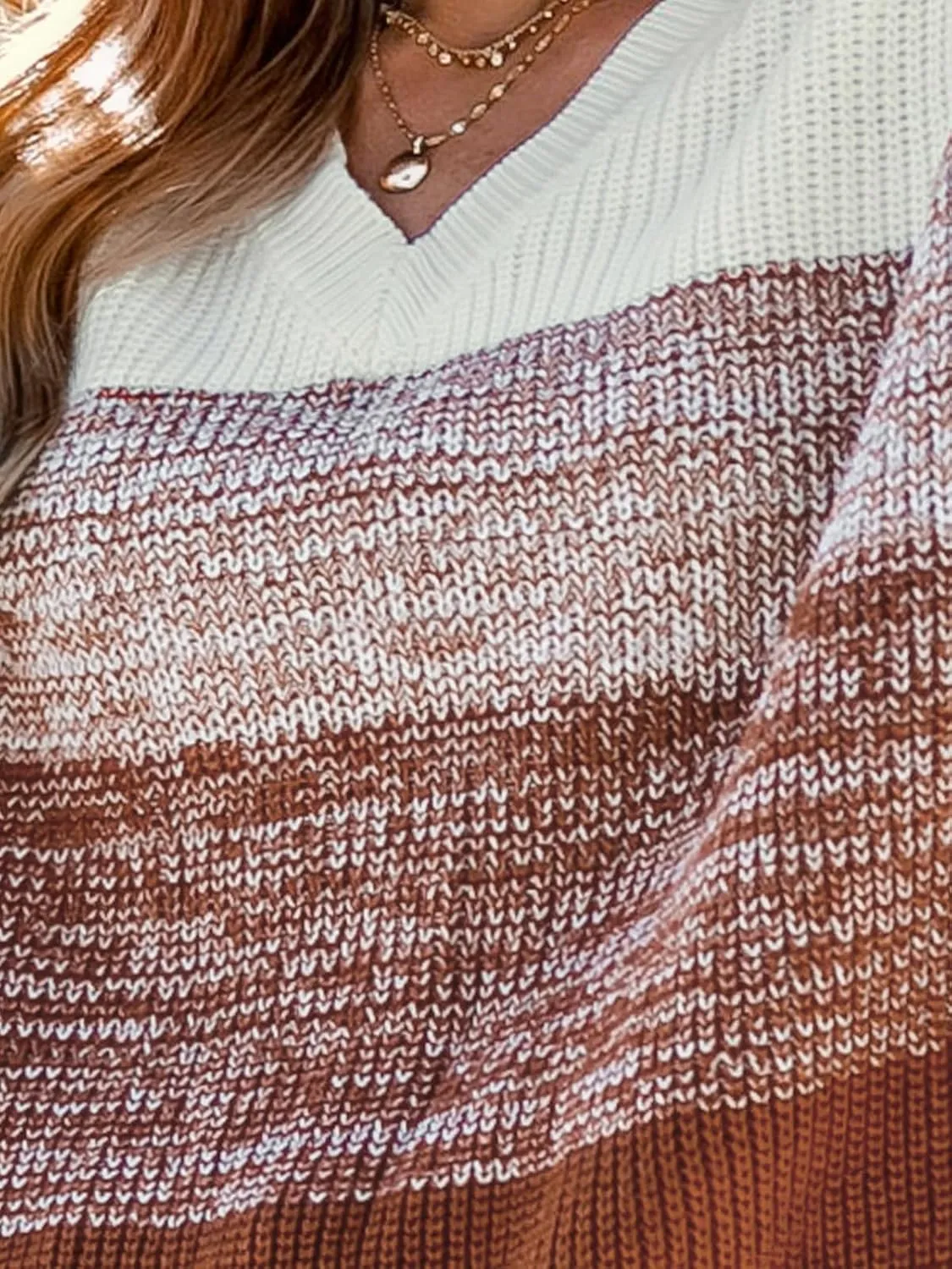 CUPSHE Women Sweater Striped V-Neck Tops Long Drop Sleeve Pullover Casual
