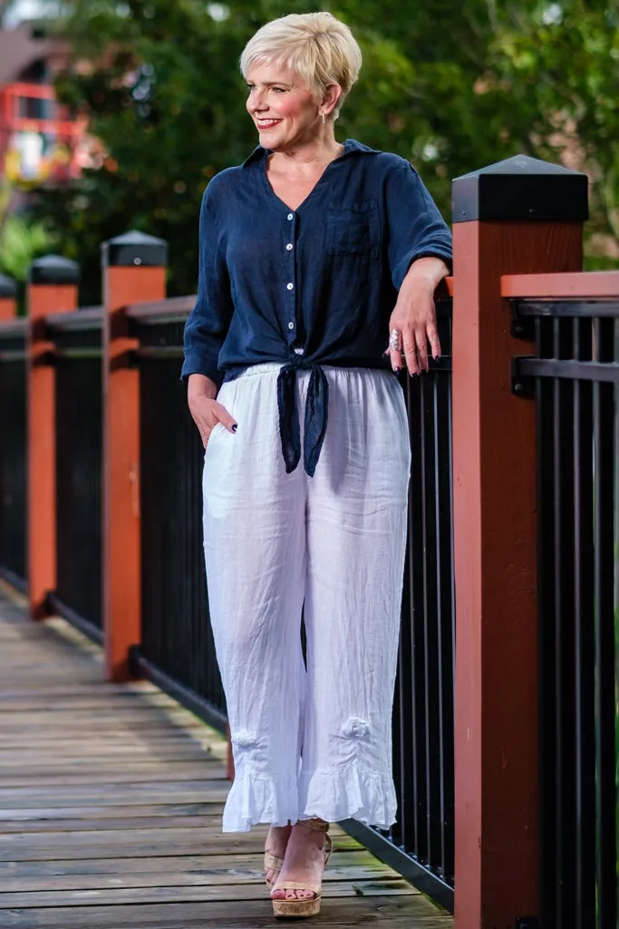 Desiree Rosette Ankle Linen Pant (PL158)