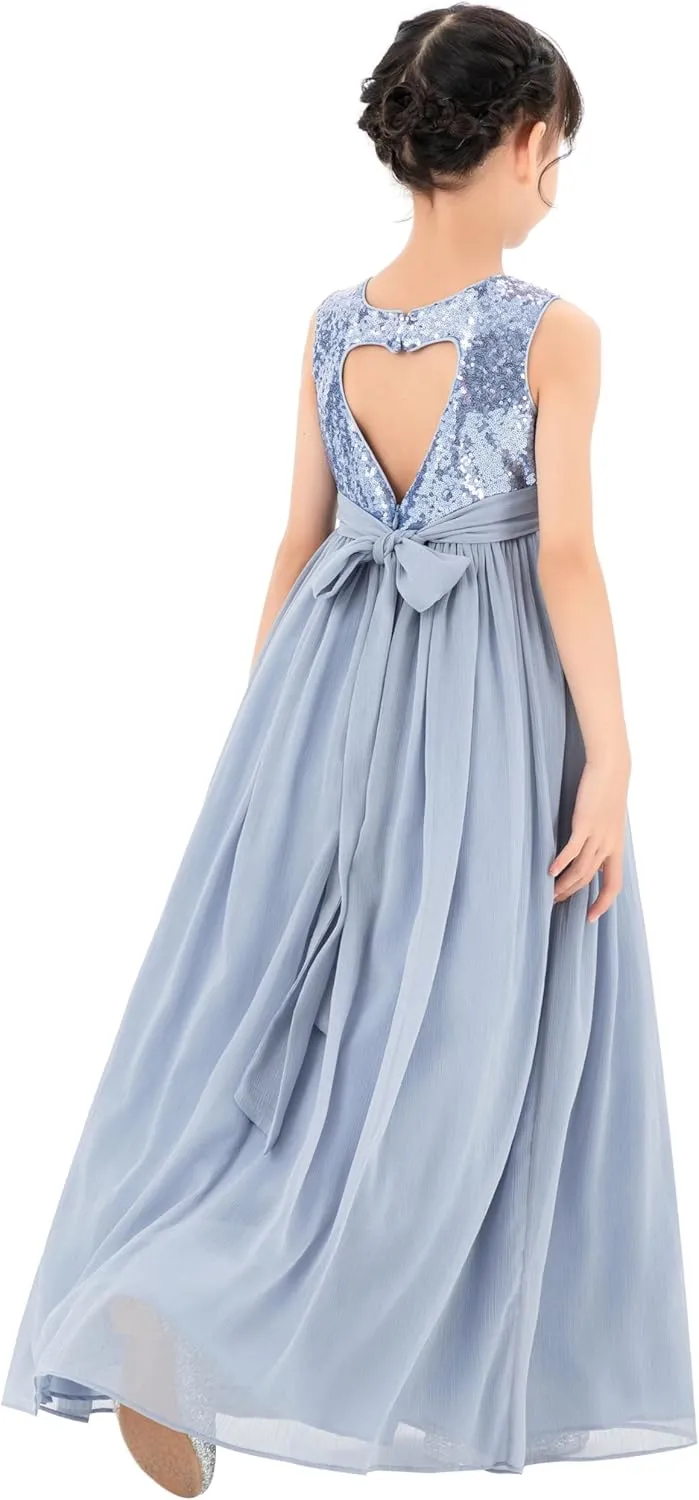 ekidsbridal Chiffon Sequins Heart Cutout Flower Girl Dresses for Beauty Pageants SH1