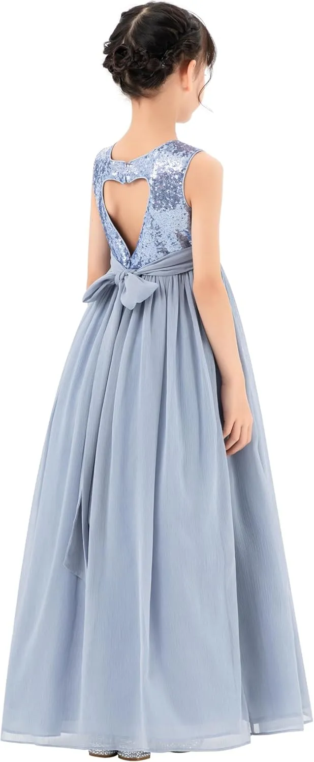 ekidsbridal Chiffon Sequins Heart Cutout Flower Girl Dresses for Beauty Pageants SH1