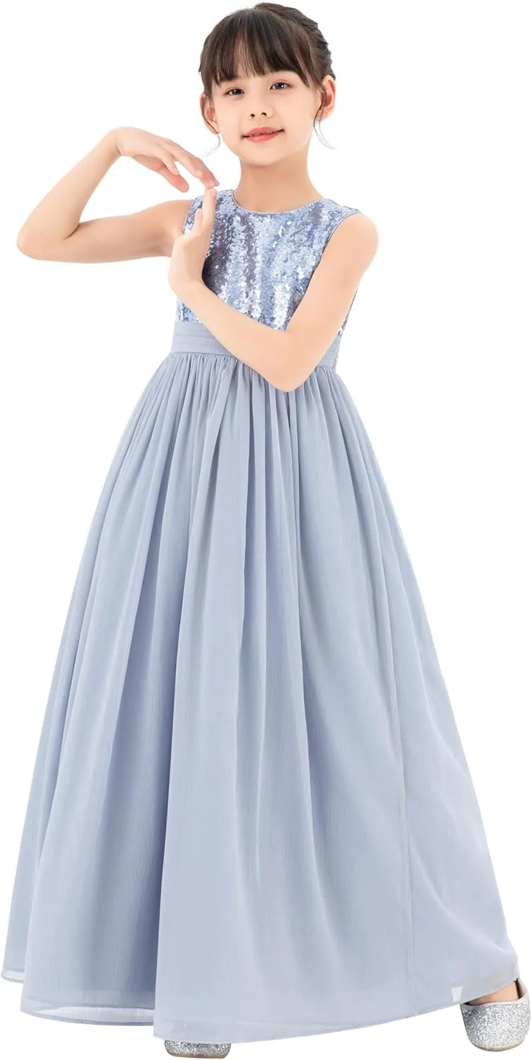 ekidsbridal Chiffon Sequins Heart Cutout Flower Girl Dresses for Beauty Pageants SH1