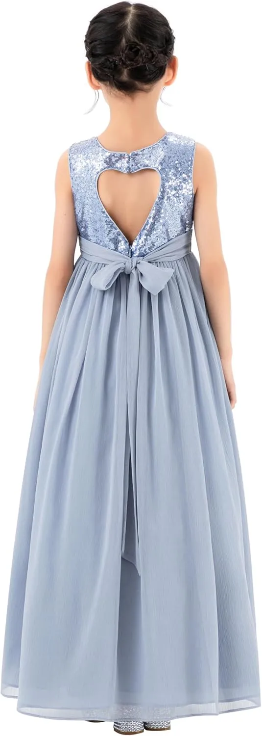 ekidsbridal Chiffon Sequins Heart Cutout Flower Girl Dresses for Beauty Pageants SH1