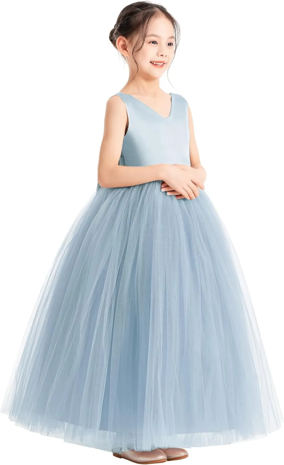 ekidsbridal V-Neck Satin Flower Girl Dress for Special Occasions Pretty Princess Gown 522