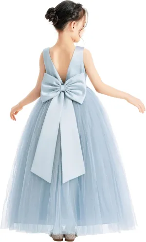 ekidsbridal V-Neck Satin Flower Girl Dress for Special Occasions Pretty Princess Gown 522