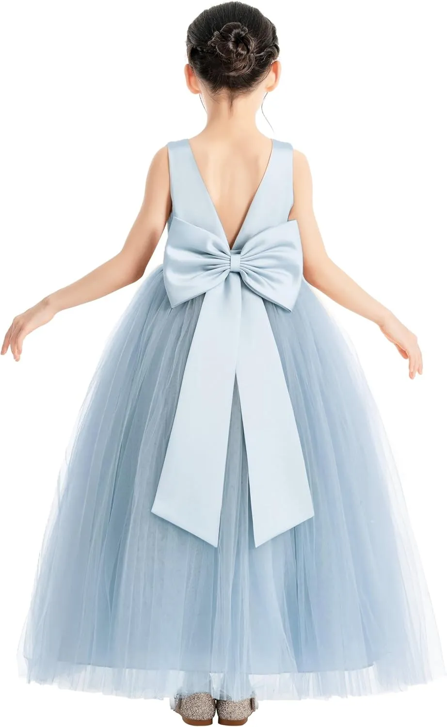 ekidsbridal V-Neck Satin Flower Girl Dress for Special Occasions Pretty Princess Gown 522