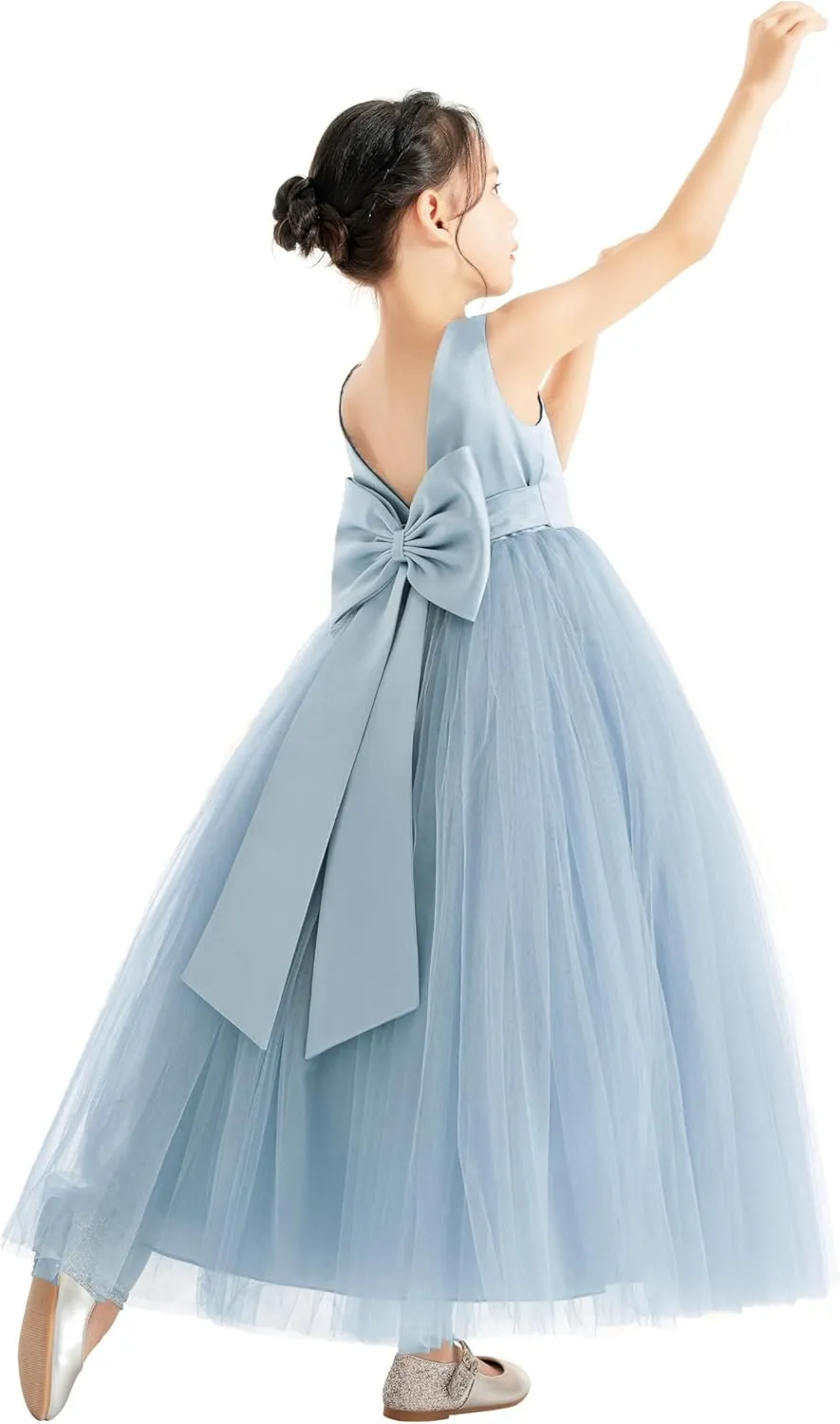ekidsbridal V-Neck Satin Flower Girl Dress for Special Occasions Pretty Princess Gown 522