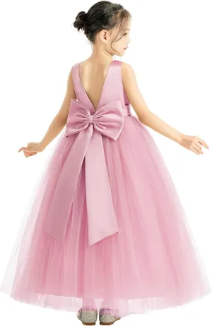 ekidsbridal V-Neck Satin Flower Girl Dress for Special Occasions Pretty Princess Gown 522