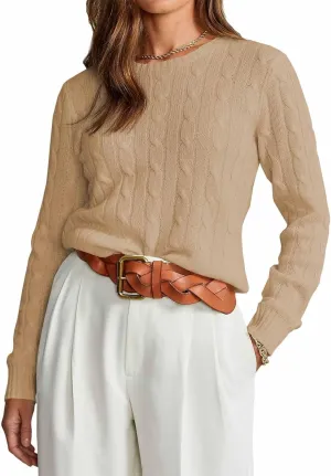EVALESS Womens Cable Knitted Old Money Pullover Sweater Crewneck Business Casual Long Sleeve Tops