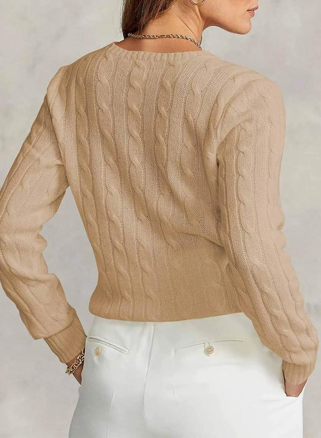 EVALESS Womens Cable Knitted Old Money Pullover Sweater Crewneck Business Casual Long Sleeve Tops