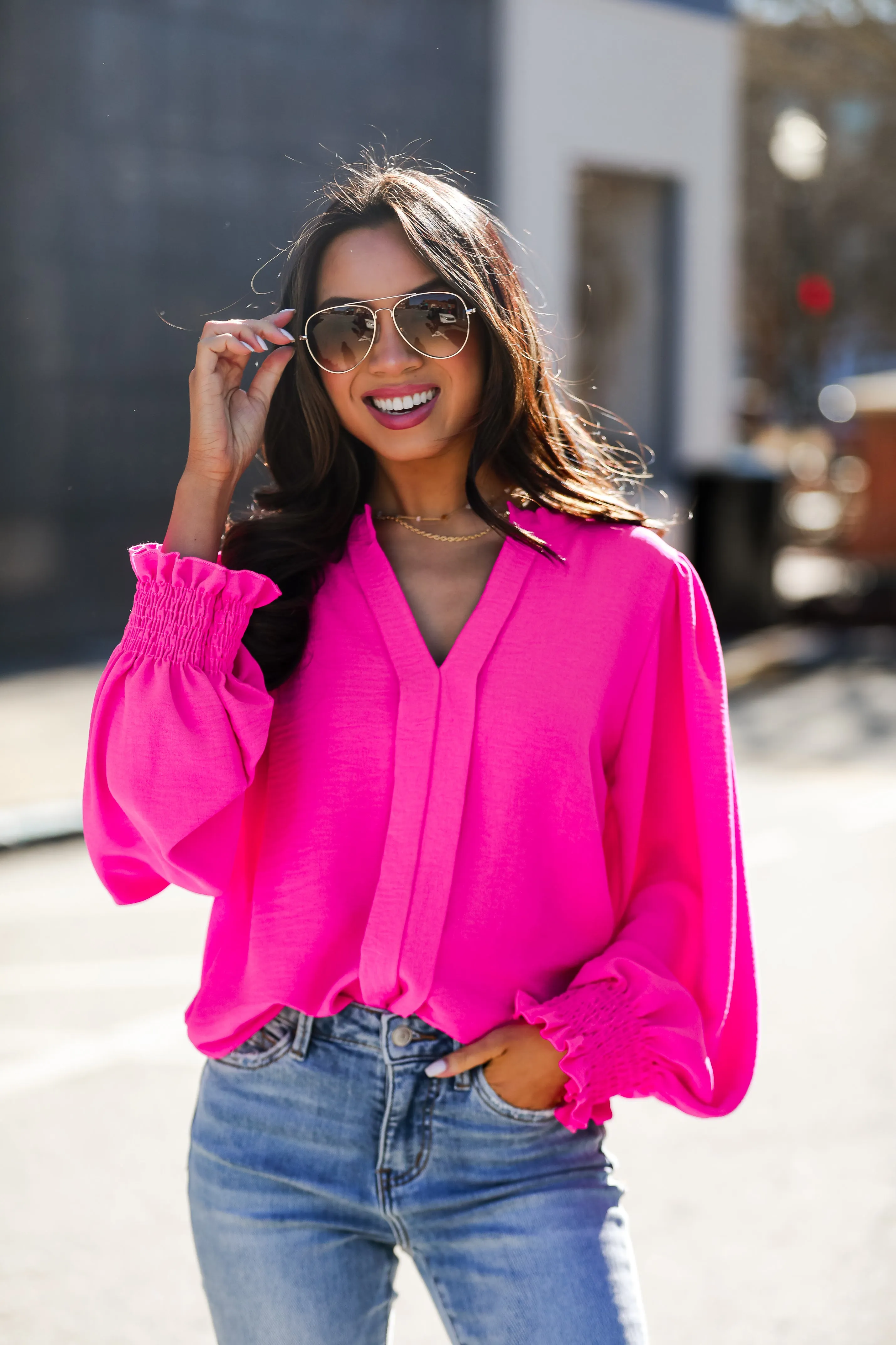 FINAL SALE - Social Sensation Hot Pink Blouse