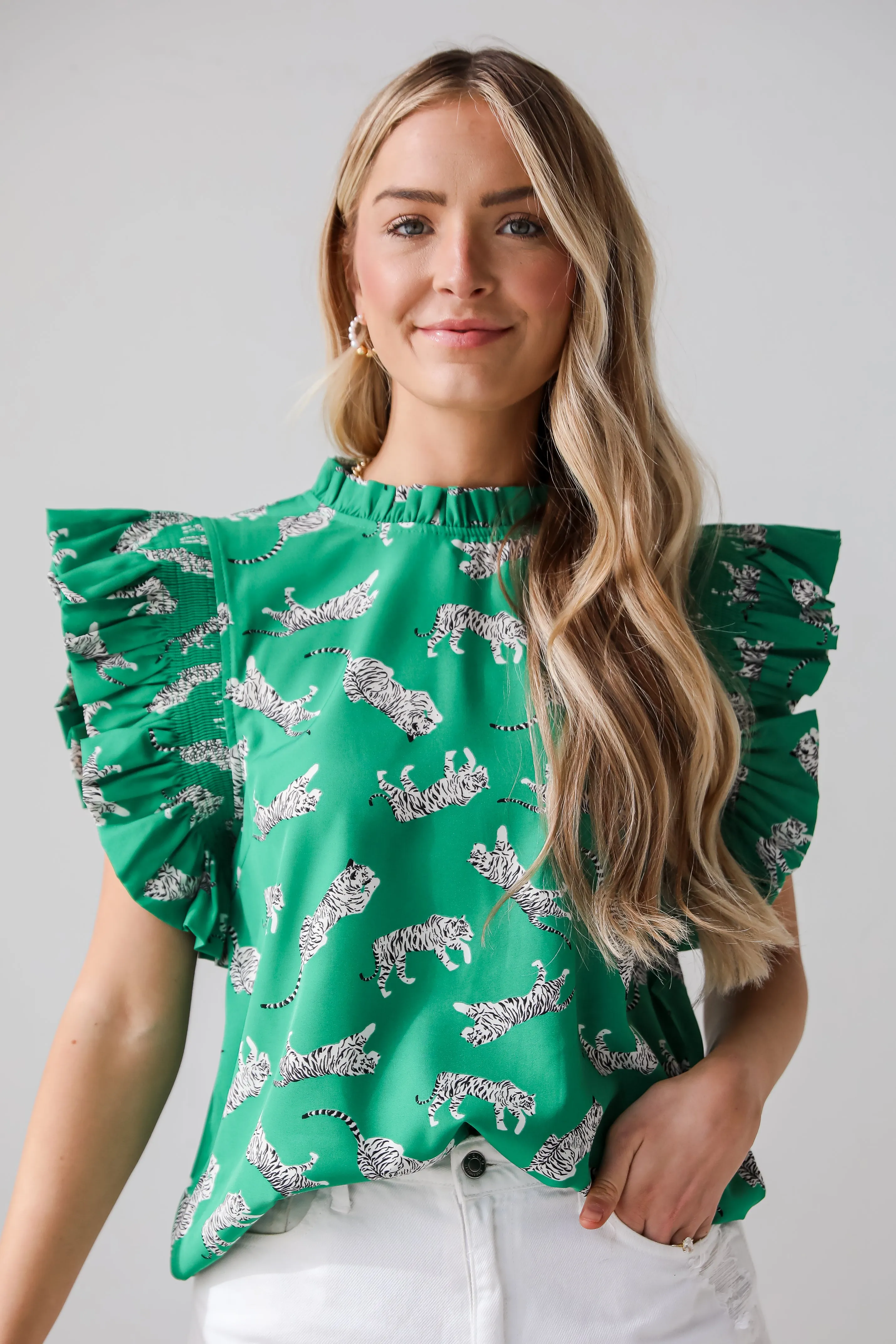 FINAL SALE - Untamed Cutie Tiger Print Ruffle Blouse