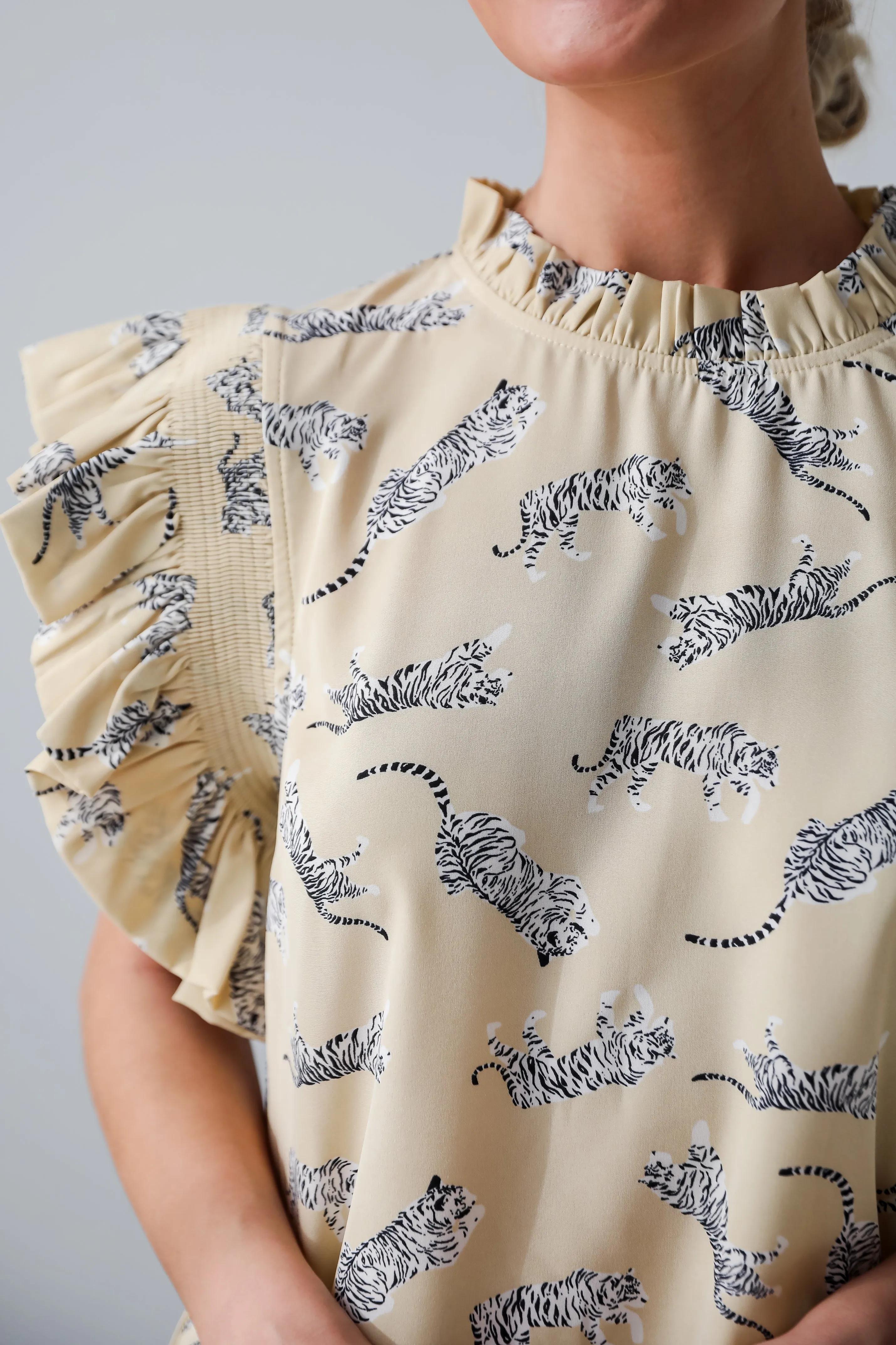 FINAL SALE - Untamed Cutie Tiger Print Ruffle Blouse