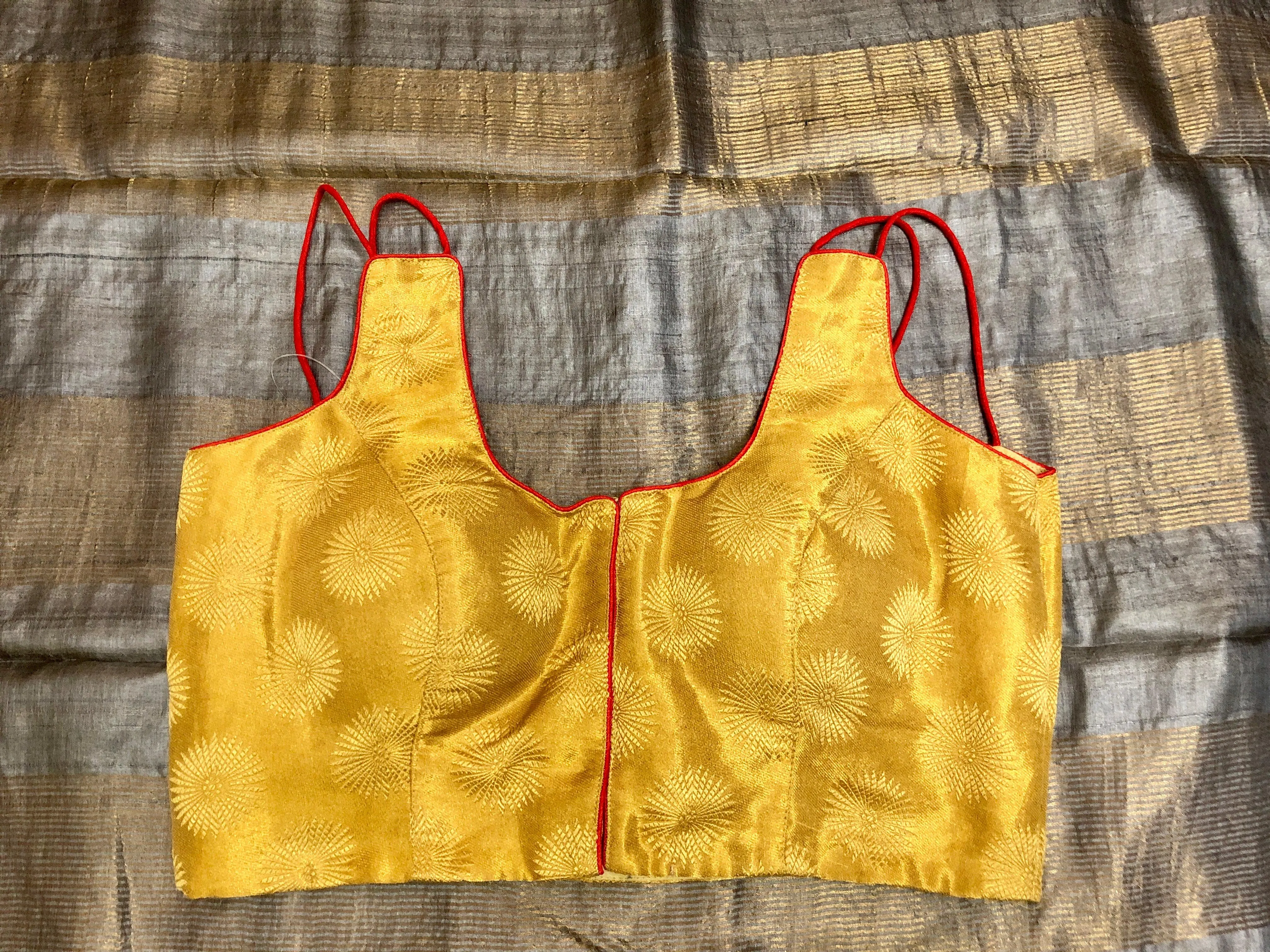 Golden Yellow Color Sleeveless Chanderi Blouse