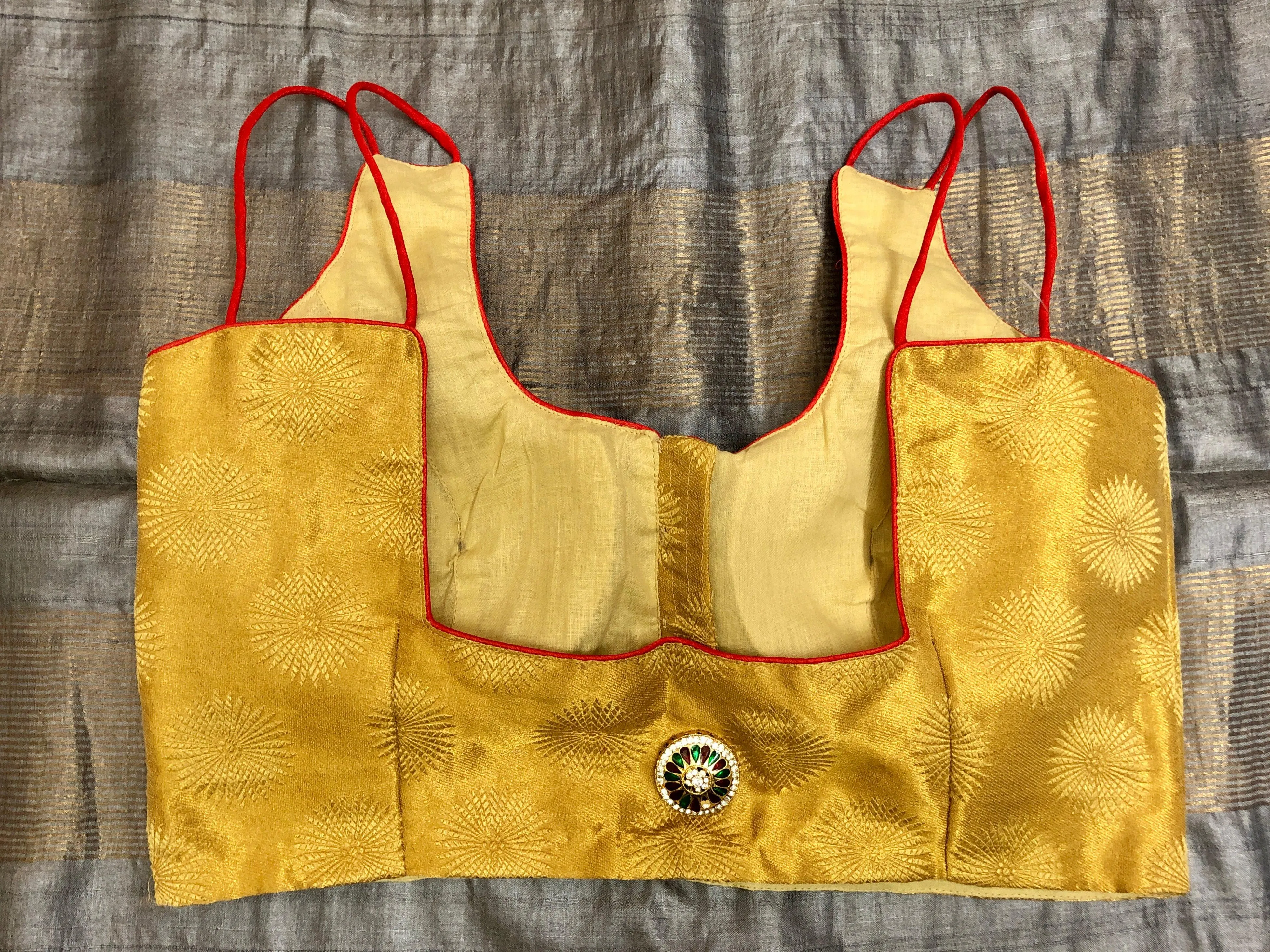 Golden Yellow Color Sleeveless Chanderi Blouse