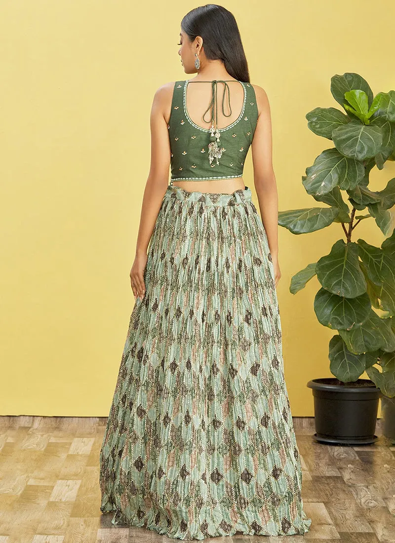 Green Multi Embroidery Printed Lehenga Choli