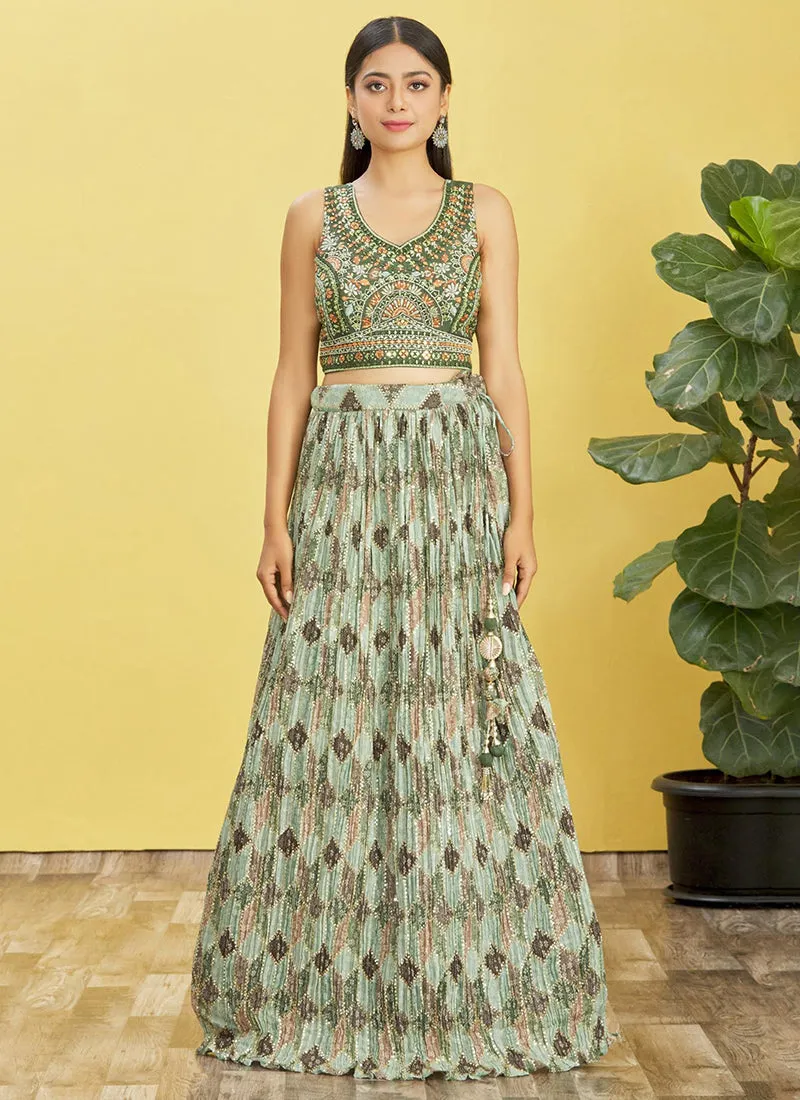 Green Multi Embroidery Printed Lehenga Choli