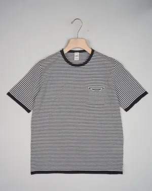 G.R.P. Firenze Striped Cotton T-Shirt / Charcoal & Ecru