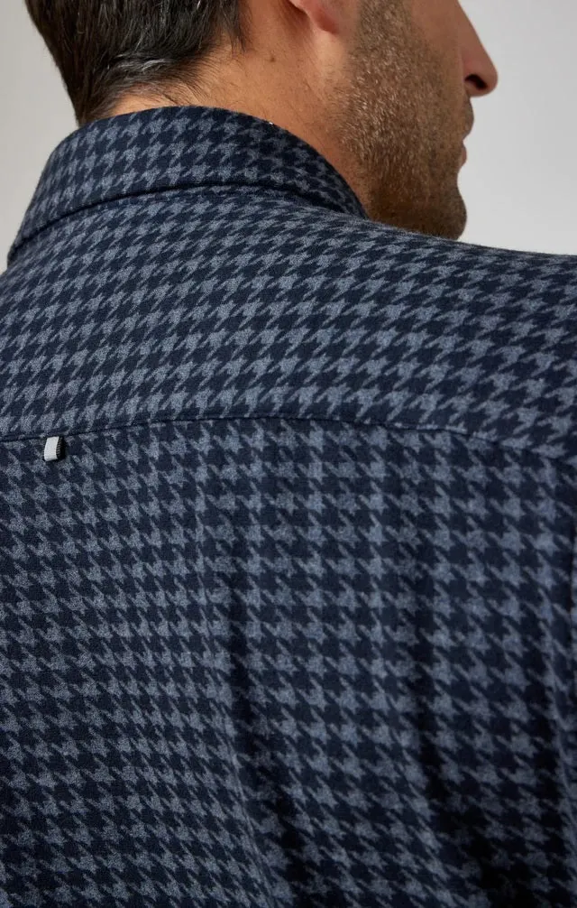 Houndstooth Jersey Fleece Long Sleeve Shirt - Navy